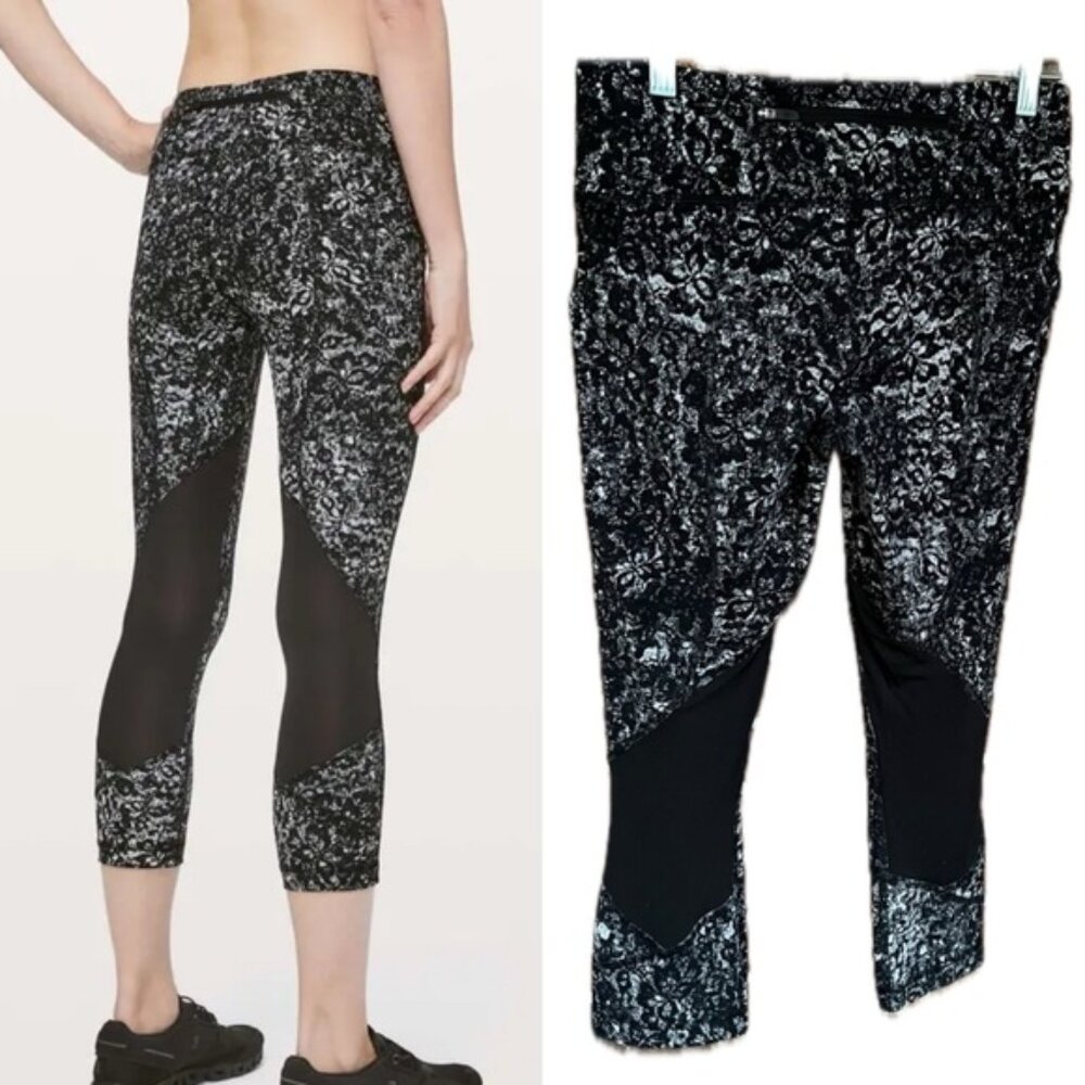 Lululemon  ^* pace rival crop leggings  Back zip pocket   Mesh calf accent S 6